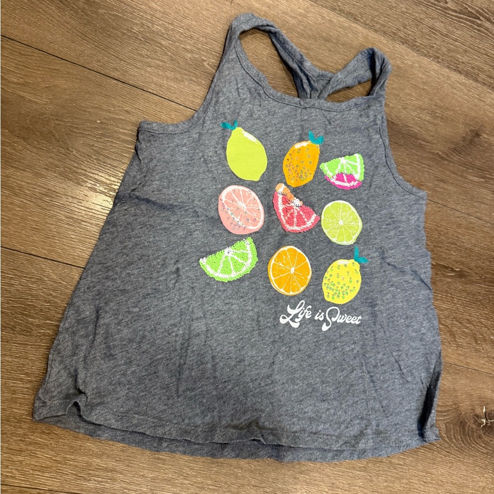 SO Gray Tank Top with Colorful Fruit Design